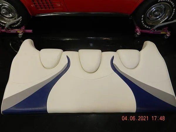 White with blue gray design boat cushion after