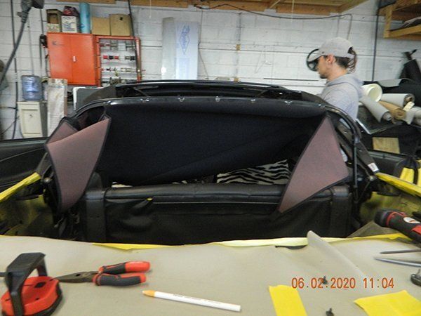 Yellow Convertible back view before