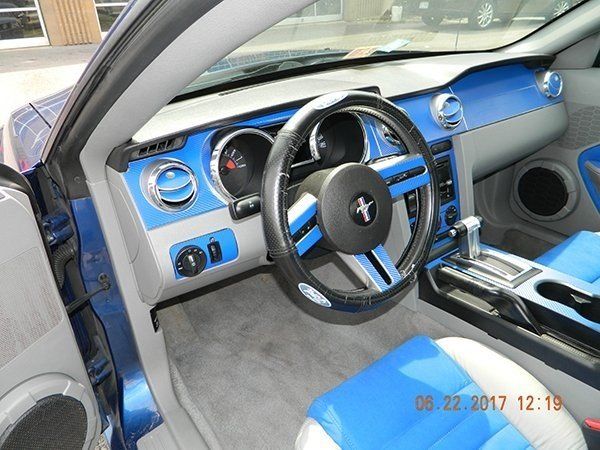 Gray and blue custom front interior