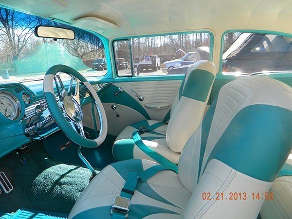 White and mint blue interior