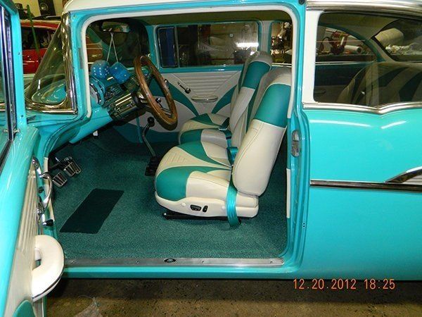 Custom white and mint blue front seat