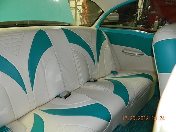 Custom white and mint blue back seat