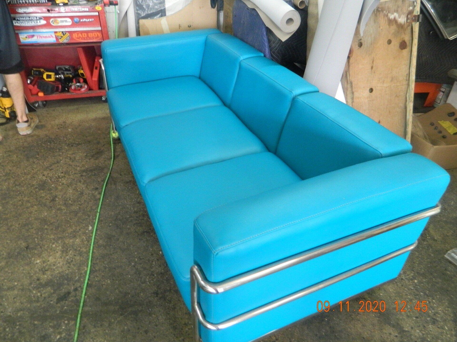 Custom blue colored sofa