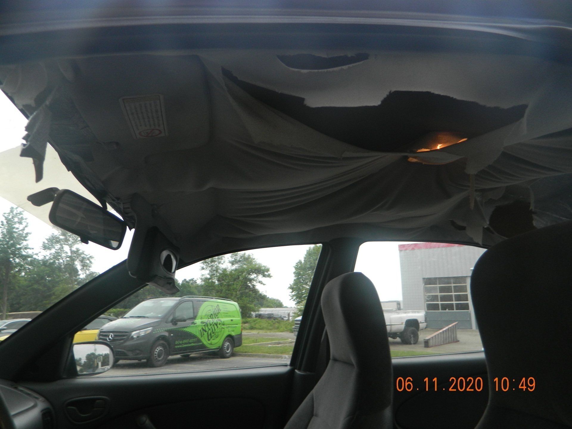 Gray headliner extreme damage