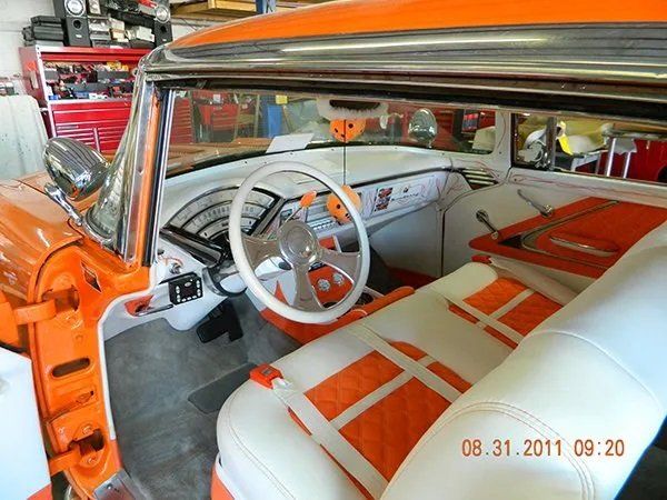 Cream and Orange Front Car Seat
