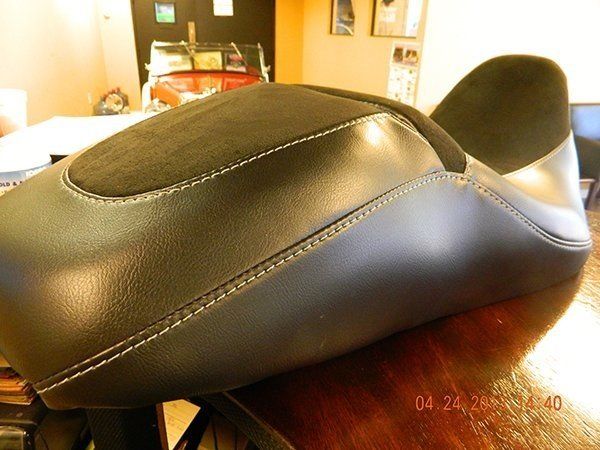Custom black leather motorcycle seat