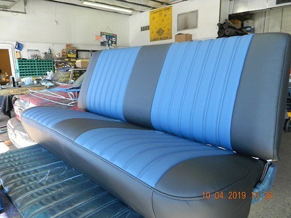 Black and blue back seat