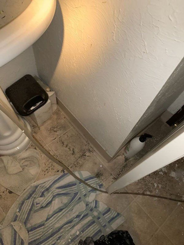 fire damages on bathroom floor