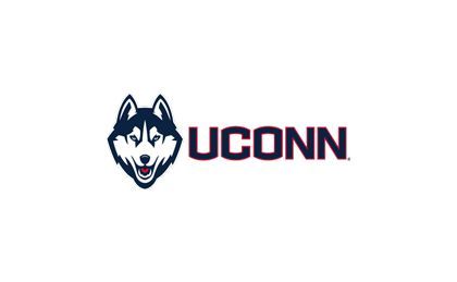 A logo for uconn university with a husky on it.