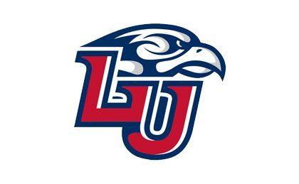 A red, white and blue logo with an eagle on it.