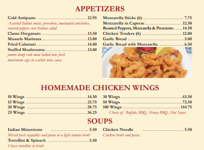Appetizer menu