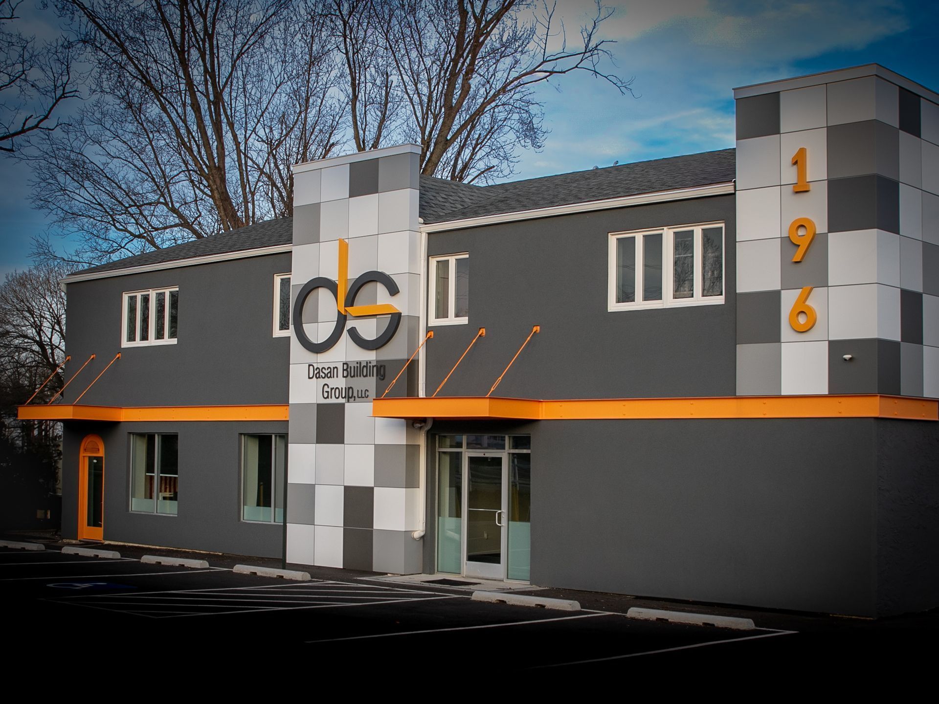 Gray and orange building