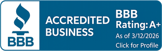 BBB Accredited Business logo, A+ rating, as of 3/12/2026.