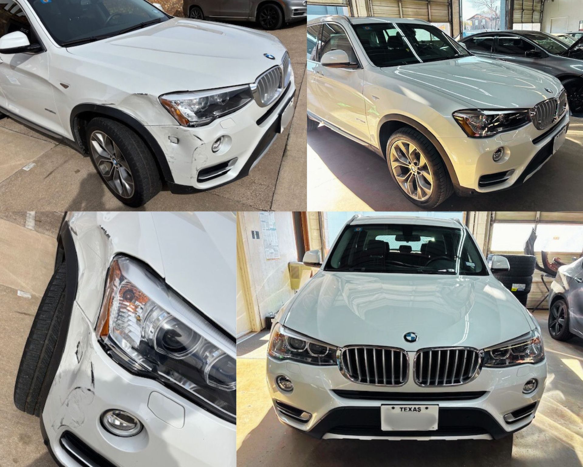 Before and after photos of a white BMW