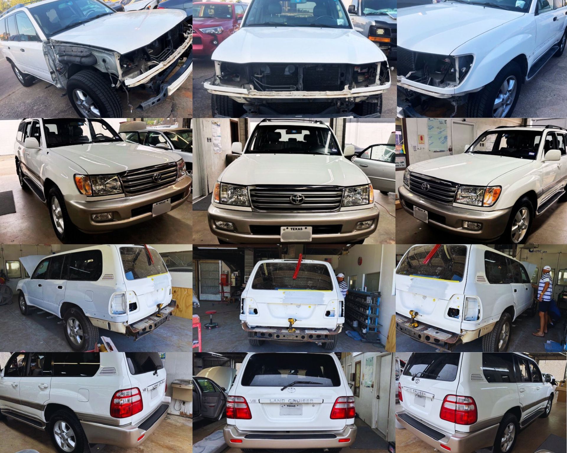 Before and after photos of a white Toyota Land Cruiser