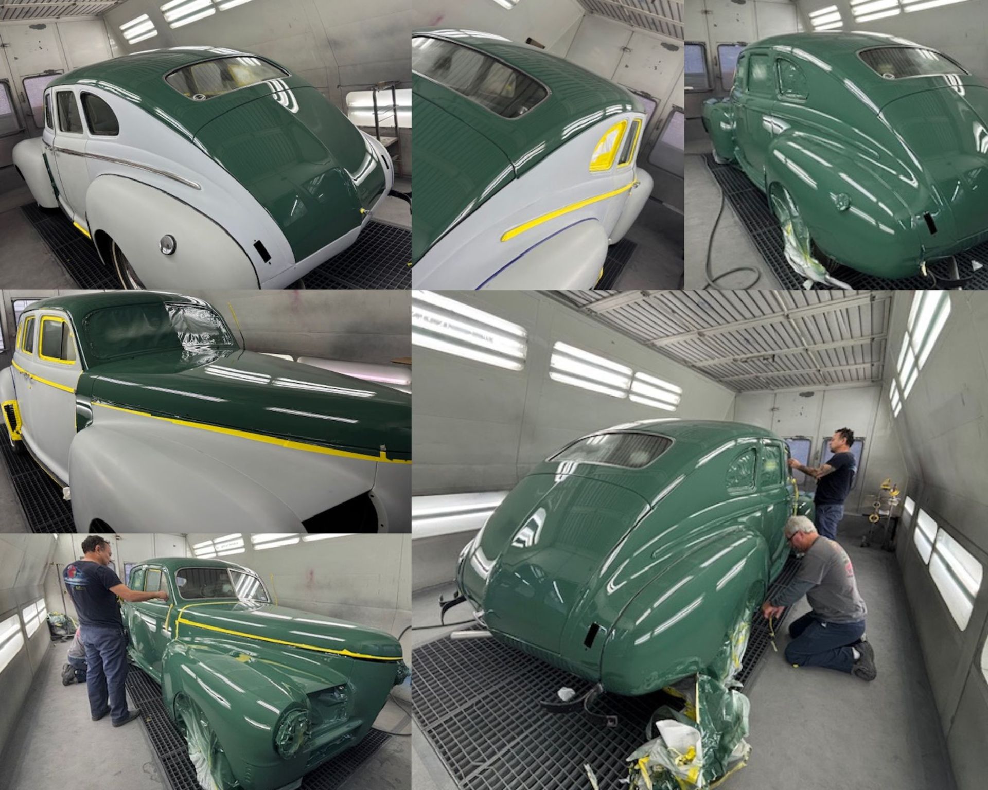 Before and after photos of a green and white 1947 Chevrolet