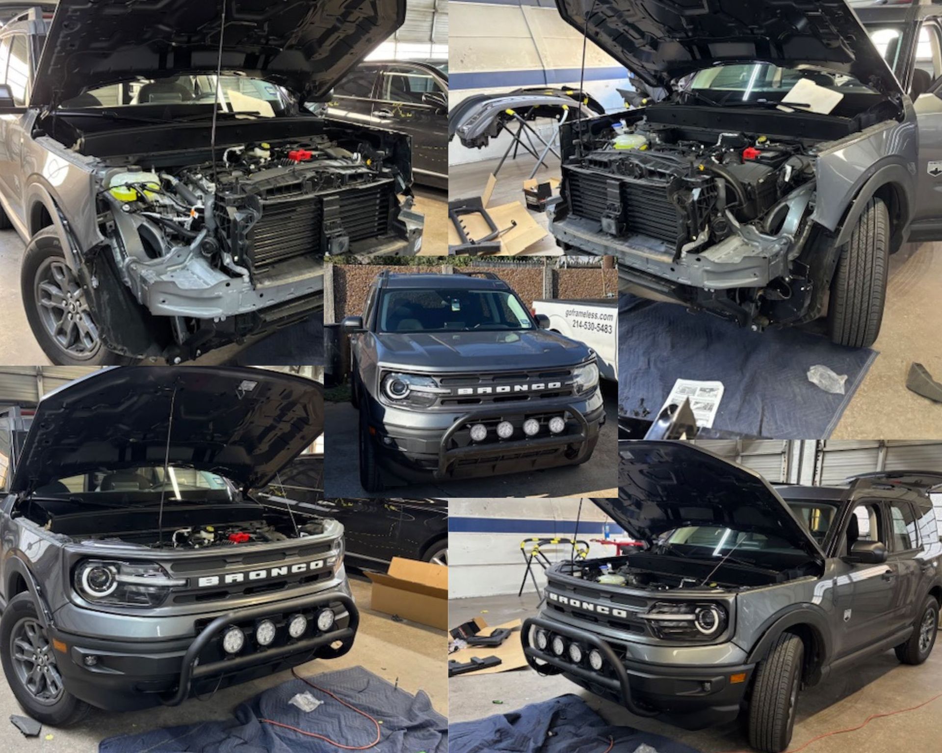 Before and after photos of a gray Ford Bronco