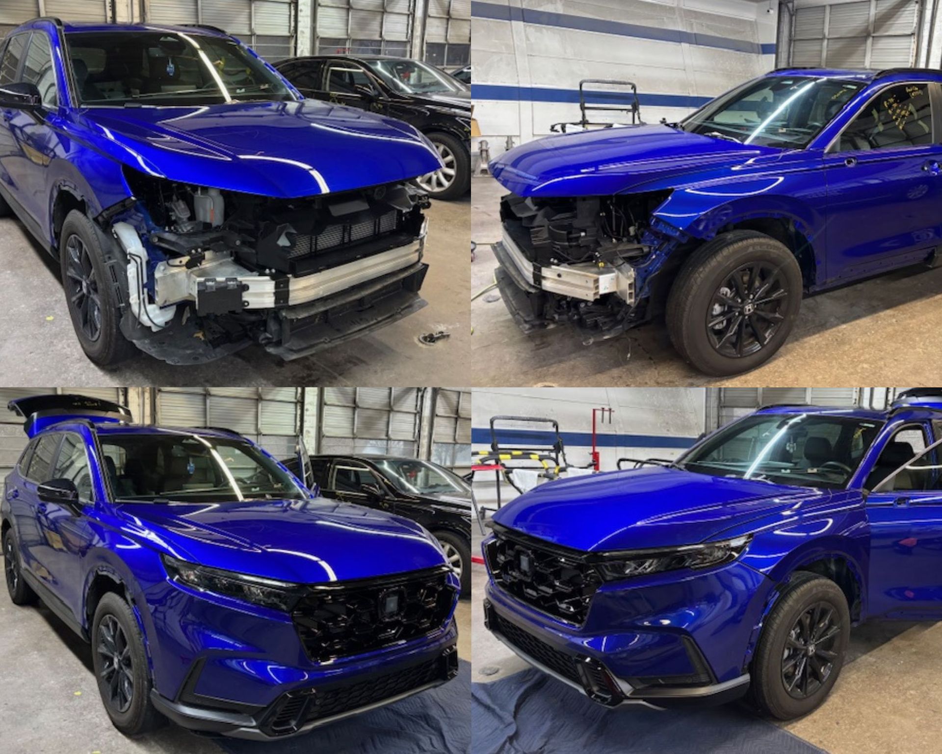 Before and after photos of a blue Honda CR-V SUV