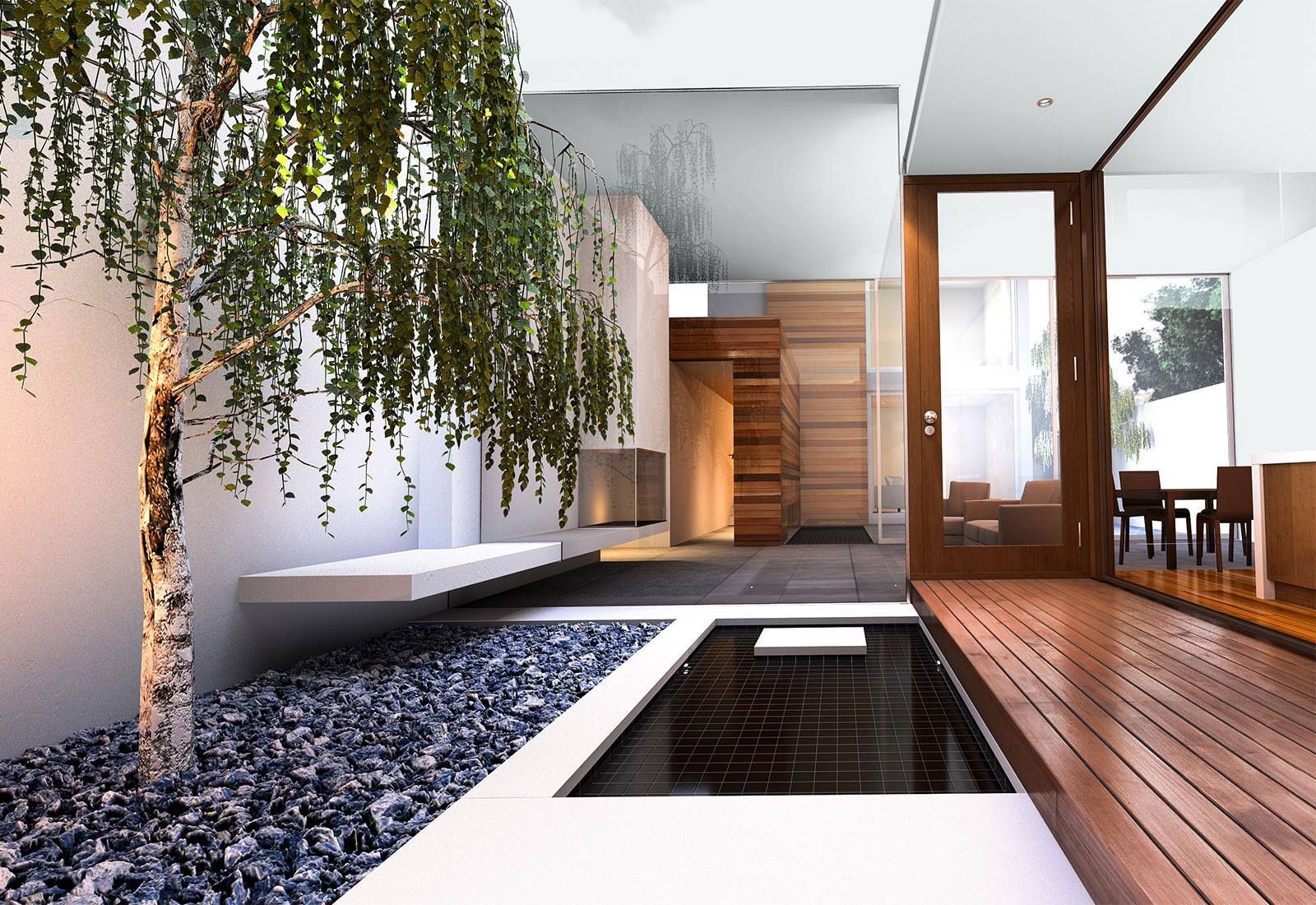 A house with a tree in the middle of it