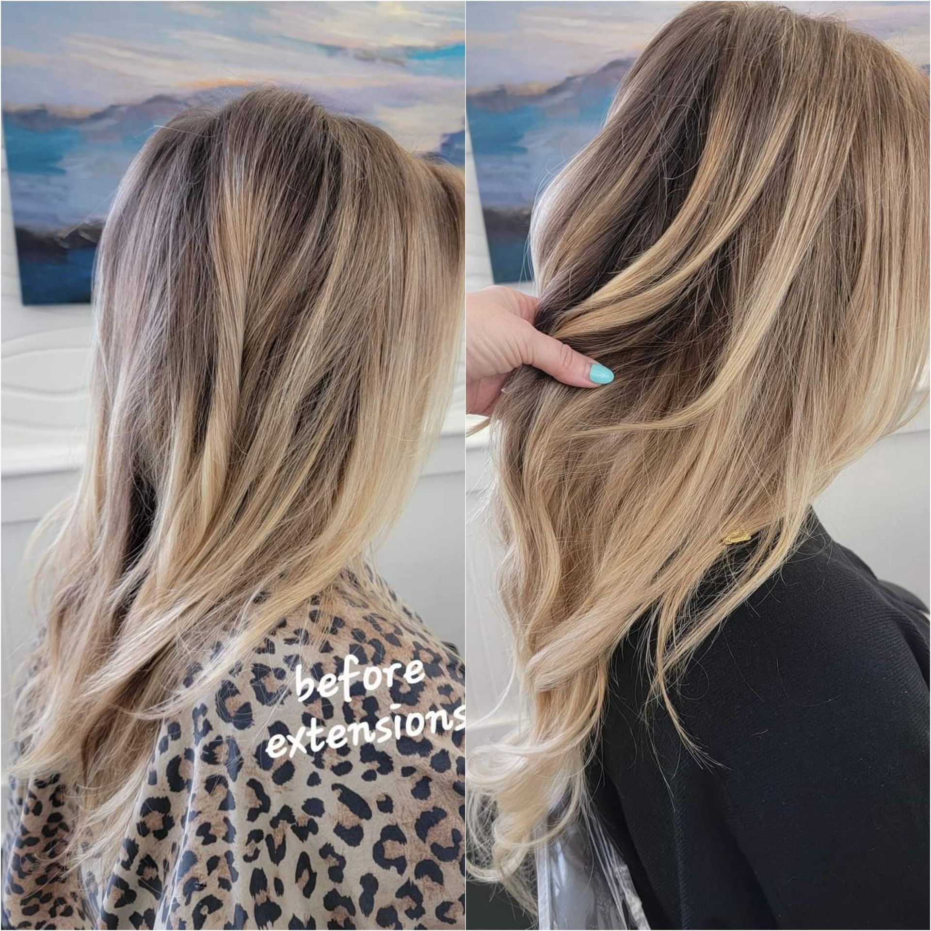 A woman 's hair is shown before and after extensions