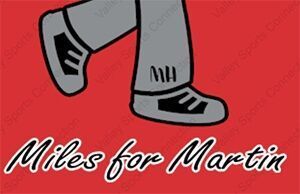 A picture of a person 's feet and the words miles for martin