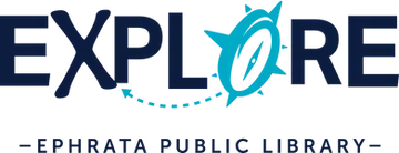 The logo for the ephrata public library is blue and black.