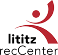 A red and black logo for a company called lititz reccenter