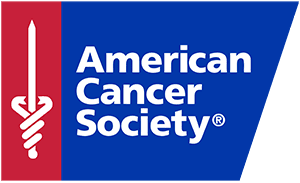 A blue and red logo for the american cancer society