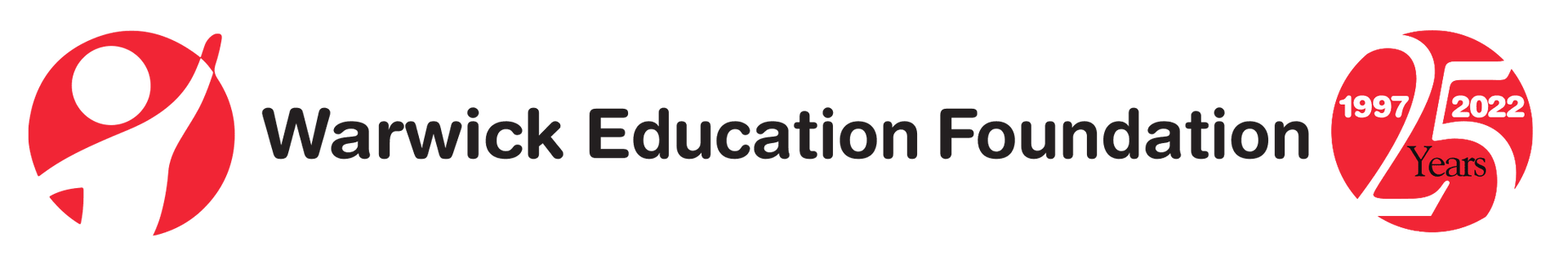 The logo for the warwick education foundation is red and white