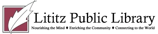 A logo for the lititz public library with a feather