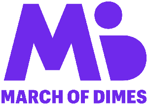 A purple logo for march of dimes on a white background