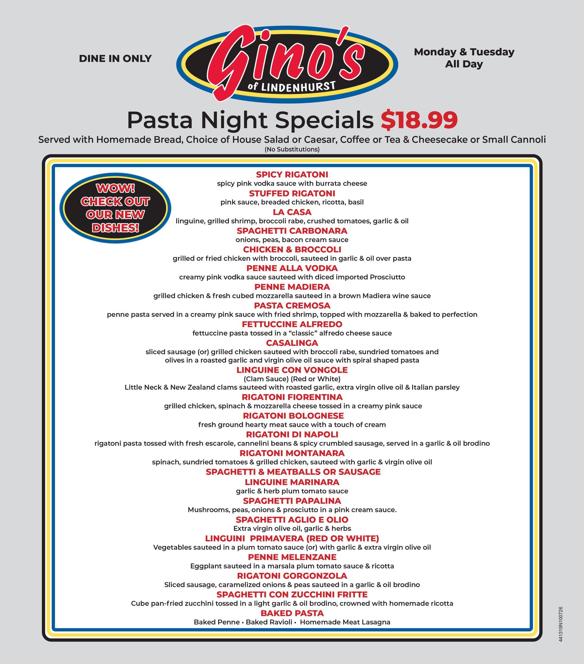 Pasta Night Specials