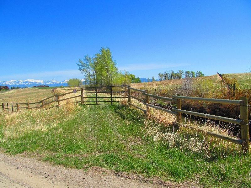 A dirt road going through a grassy field with a wooden fence.