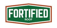 Logo for Fortified Roof, with white text on a green background, brown border.