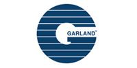 Garland logo: a blue circle with horizontal lines and a white 