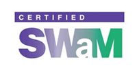 Certified SWaM logo with purple and green gradient text on a white background.