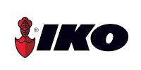 Logo for IKO, featuring a stylized red anchor-like shape and the word 