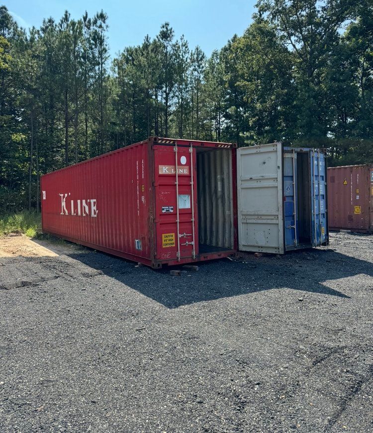 A red shipping container with the word kline on it