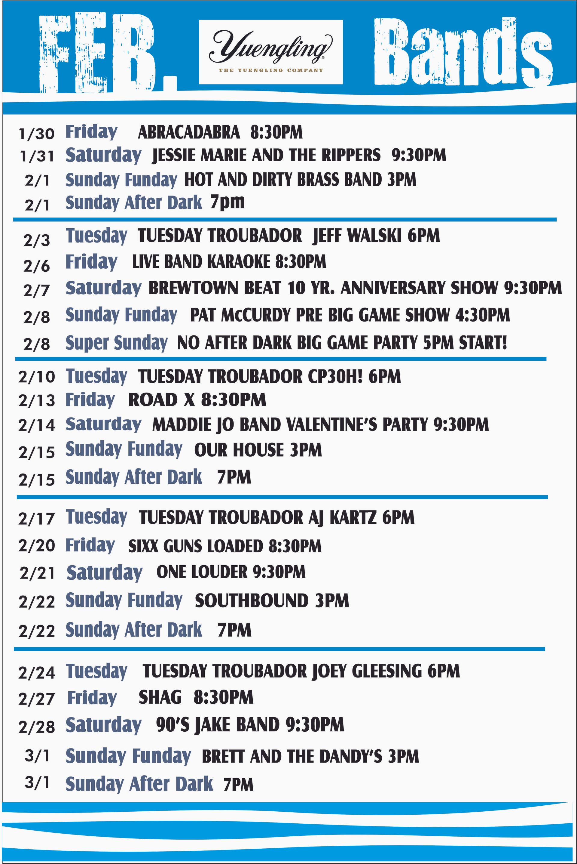 February band schedule