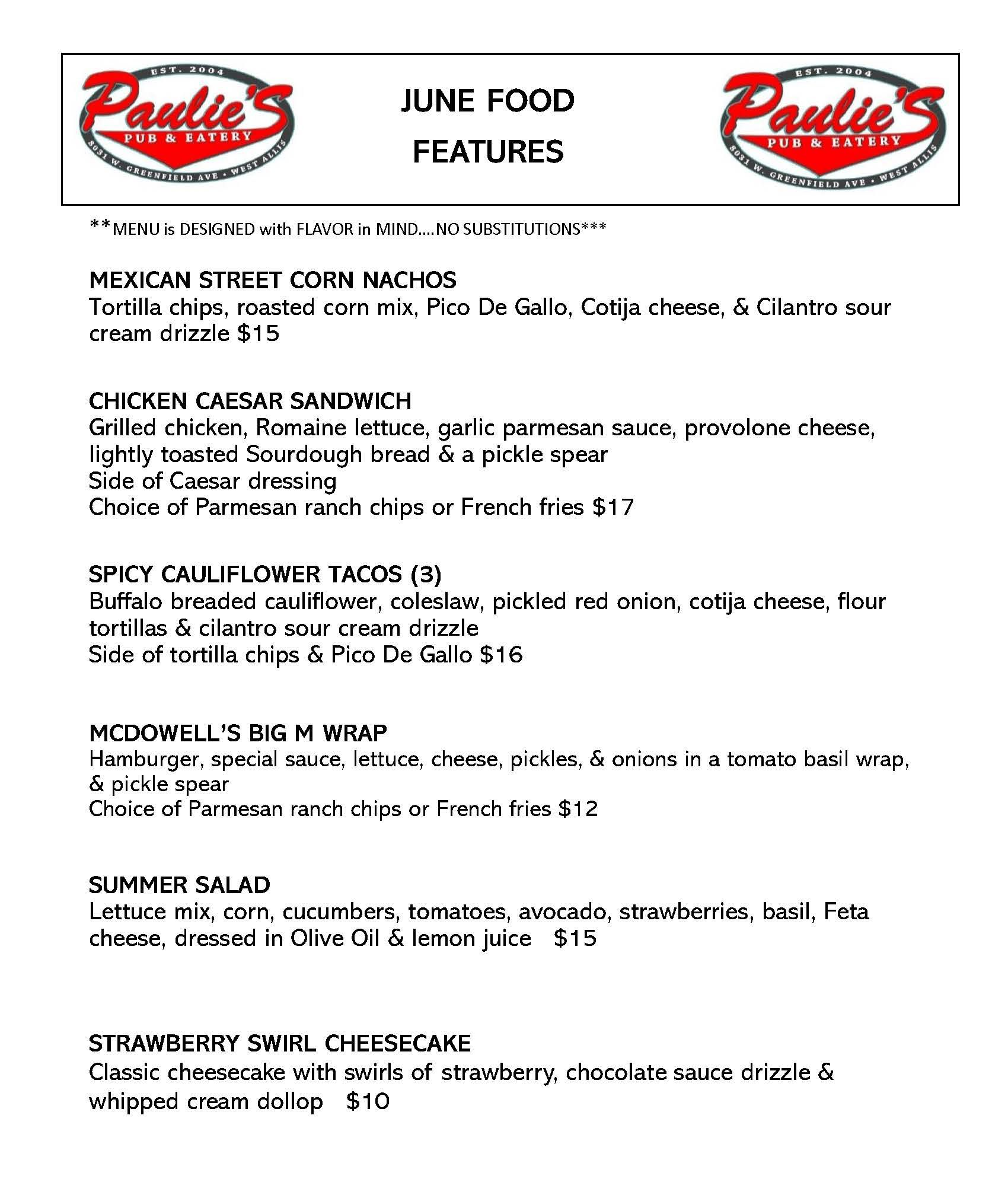 Handwritten food specials menu with restaurant logos and item list on white paper