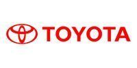 Toyota logo: Red emblem on the left, red 