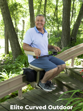 Man sitting on a curved outdoor lift