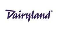 Dairyland logo, cursive wordmark in dark purple.