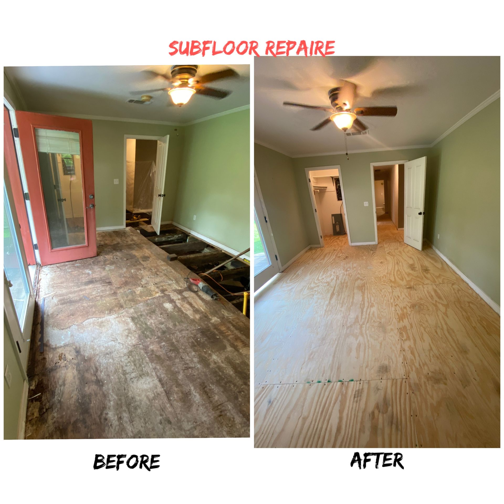 before and after subfloor repair