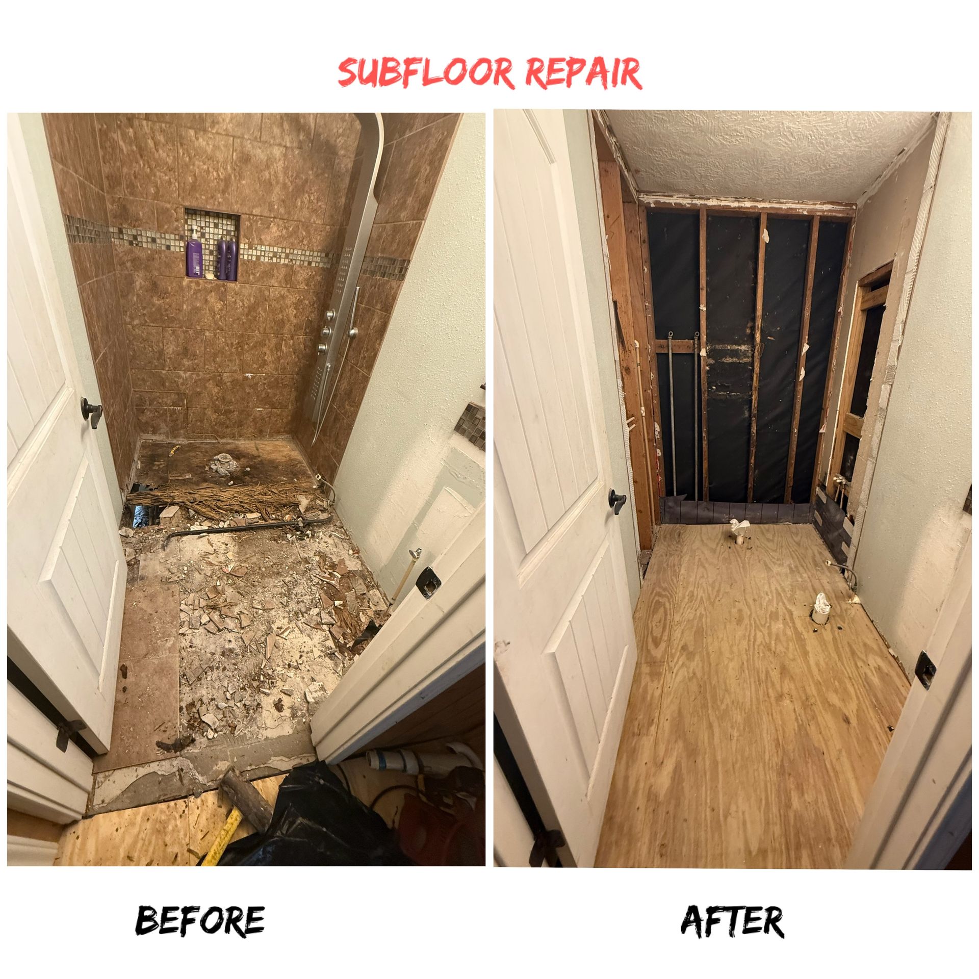 before and after subfloor repair