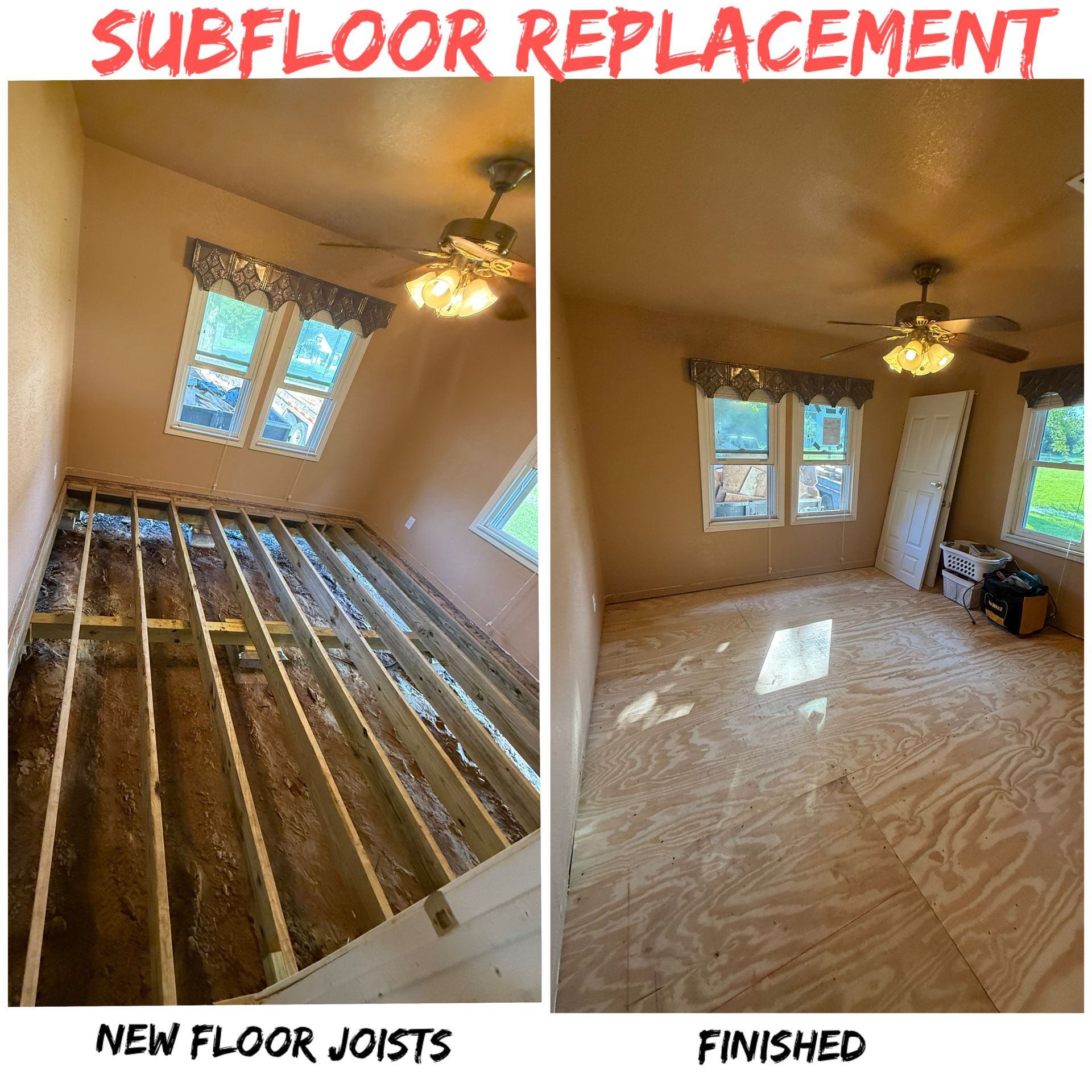 before and after subfloor repair