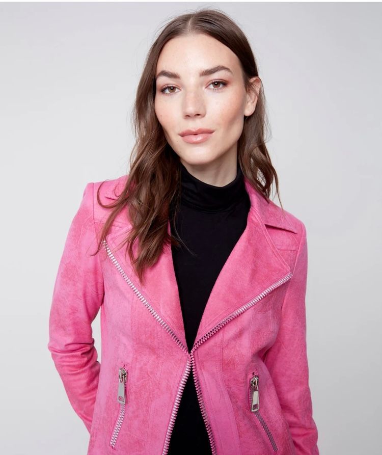 Beautiful woman in a pink jacket