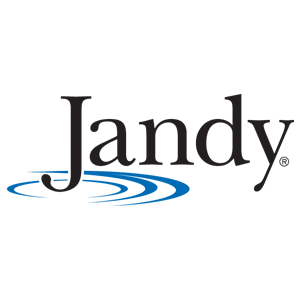 A jandy logo with a blue swirl in the middle