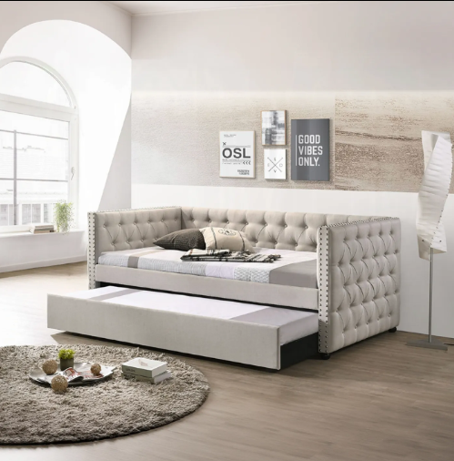 A living room with a couch that says good vibes only