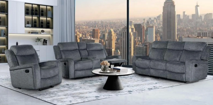 A living room with a couch , two chairs , and a coffee table.